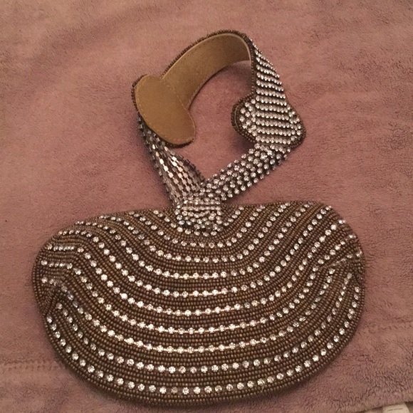 Mini rhinestone evening clutch in bronze